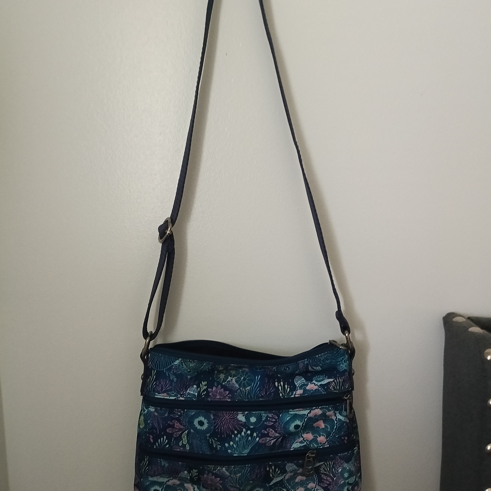 Blue Patterned Crossbody Bag with Adjustable Strap